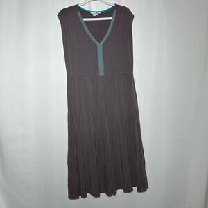 Boden Sleeveless Embroidered V Neck it And Flare Midi Dress Beige Womens Size 4L